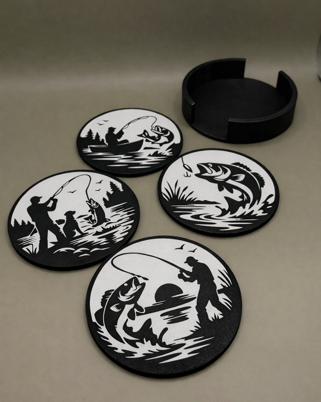 Fishing Coaster Set with Holder